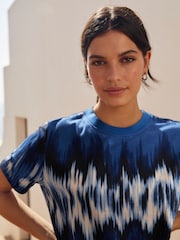 Blue Print 100% Cotton Crew Neck Short Sleeve T-Shirt Dress - Image 3 of 6