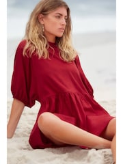 Red Puff Sleeve Mini Jersey Dress - Image 2 of 6
