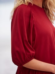 Red Puff Sleeve Mini Jersey Dress - Image 4 of 6
