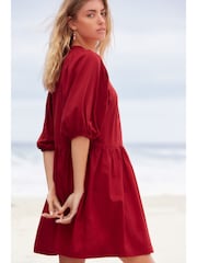 Red Puff Sleeve Mini Jersey Dress - Image 5 of 6
