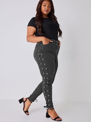 Yours Curve Black Side Lace Up AVA Jeans - Image 1 of 5