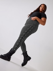 Yours Curve Black Side Lace Up AVA Jeans - Image 3 of 5