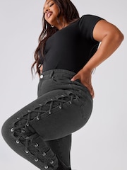 Yours Curve Black Side Lace Up AVA Jeans - Image 4 of 5