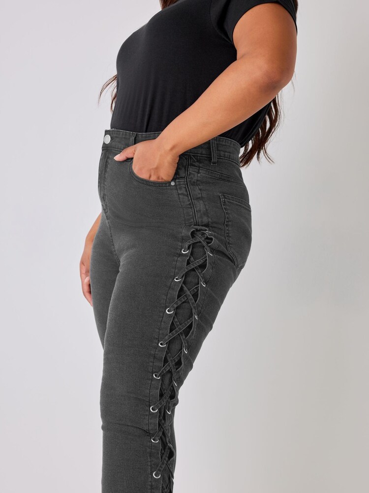 Yours Curve Black Side Lace Up AVA Jeans - Image 5 of 5