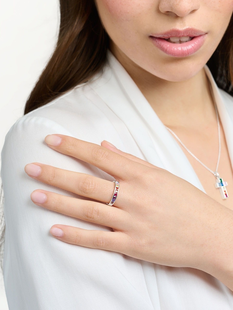 Thomas Sabo Silver Rainbow Sparkle Band Ring - Image 3 of 3