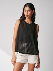 Black Relaxed Fit Sleeveless Scoop Neck Slub Vest Top - Image 1 of 2
