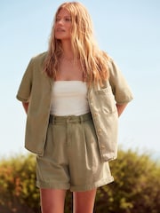 Khaki Green 100% Cotton Canvas Shorts - Image 1 of 6