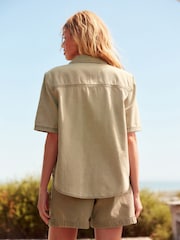 Khaki Green 100% Cotton Canvas Short Sleeve Shirt - Image 4 of 7