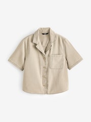 Khaki Green 100% Cotton Canvas Short Sleeve Shirt - Image 6 of 7