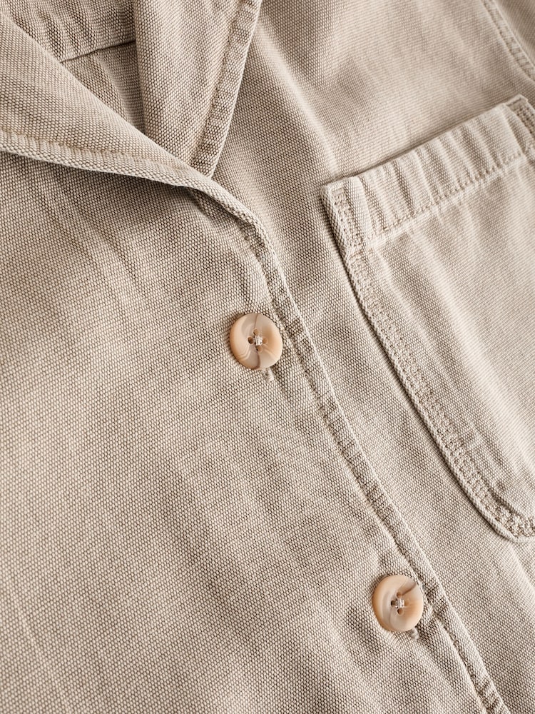 Khaki Green 100% Cotton Canvas Short Sleeve Shirt - Image 7 of 7