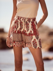 Red Tile Print Elasticated Waist Jersey Shorts - Image 1 of 6