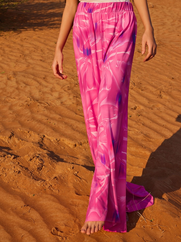 Pink Print Wide Leg Trousers - Image 2 of 11