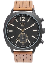 Dark Tan Perforated Strap Watch - Image 1 of 4