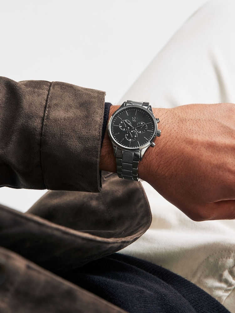 Gun Metal Tone Pattern Bracelet Watch - Image 1 of 4