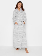 Long Tall Sally Grey Fairisle Pattern Clipped Shawl Collar Robe - Image 1 of 4