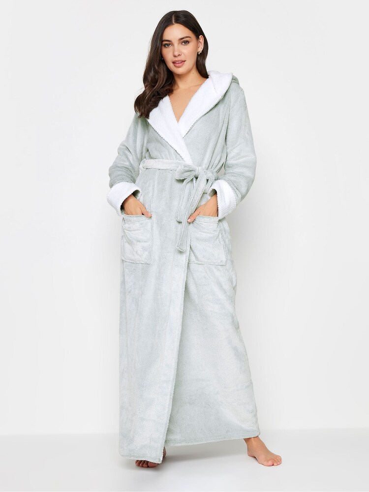 Long Tall Sally Green Contrast Waffle Trim Hooded Maxi Robe - Image 1 of 5