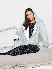 Long Tall Sally Green Contrast Waffle Trim Hooded Maxi Robe - Image 5 of 5