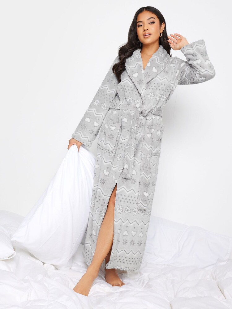 PixieGirl Petite Grey Fairisle Shawl Collar Maxi Robe - Image 1 of 4