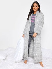 PixieGirl Petite Grey Fairisle Shawl Collar Maxi Robe - Image 3 of 4