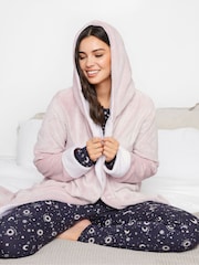Long Tall Sally Pink Contrast Waffle Trim Hooded Maxi Robe - Image 1 of 4