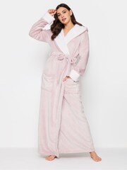 Long Tall Sally Pink Contrast Waffle Trim Hooded Maxi Robe - Image 2 of 4