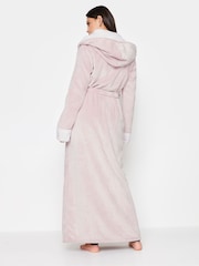 Long Tall Sally Pink Contrast Waffle Trim Hooded Maxi Robe - Image 3 of 4
