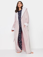 Long Tall Sally Pink Contrast Waffle Trim Hooded Maxi Robe - Image 4 of 4