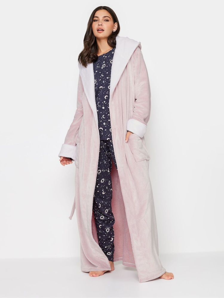 Long Tall Sally Pink Contrast Waffle Trim Hooded Maxi Robe - Image 4 of 4
