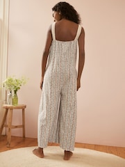 Laura Ashley Blue Ditsy Floral Stripe Lounge Romper 100% Cotton Jumpsuit - Image 2 of 5