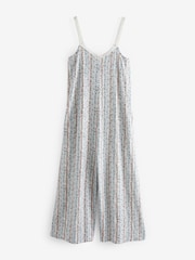Laura Ashley Blue Ditsy Floral Stripe Lounge Romper 100% Cotton Jumpsuit - Image 4 of 5