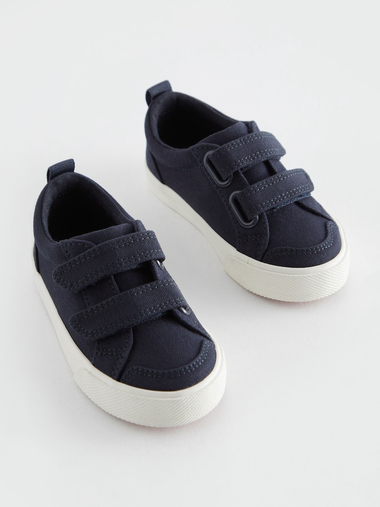 Navy Canvas Wide Fit (G) Two Strap Touch Fastening Trainers - Image 2 of 5