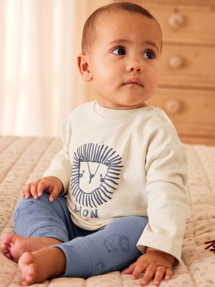Blau/Weiß, Löwe - Babyoberteil und Leggings im 2teiligen Set - Bild 1 von 7