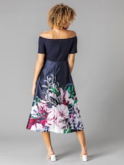 Roman Blue Bardot Floral Fit & Flare Dress - Image 3 of 4