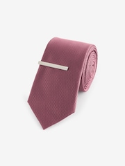 Raspberry Red Textured Tie And Clip Set - Image 1 of 3