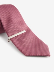 Raspberry Red Textured Tie And Clip Set - Image 2 of 3