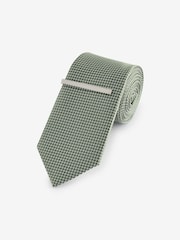 Light Green Textured Tie And Clip Set - Image 1 of 3