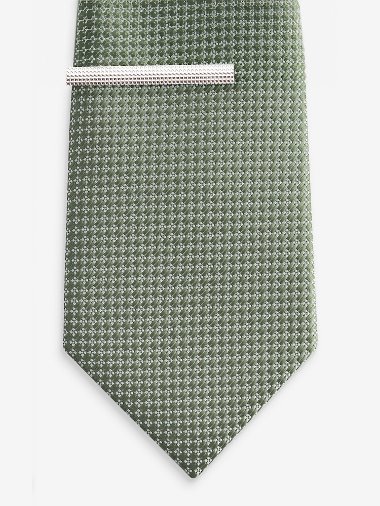 Light Green Textured Tie And Clip Set - Image 2 of 3