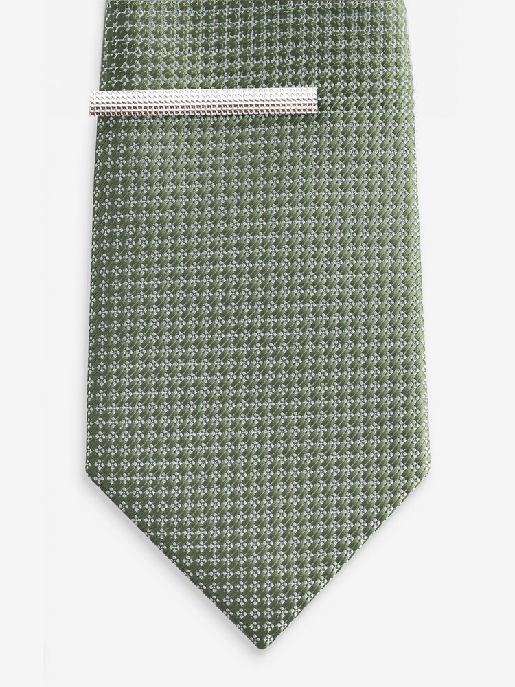 Light Green Textured Tie And Clip Set - Image 2 of 3 Light Green Textured Tie And Clip Set - Image 2 of 3