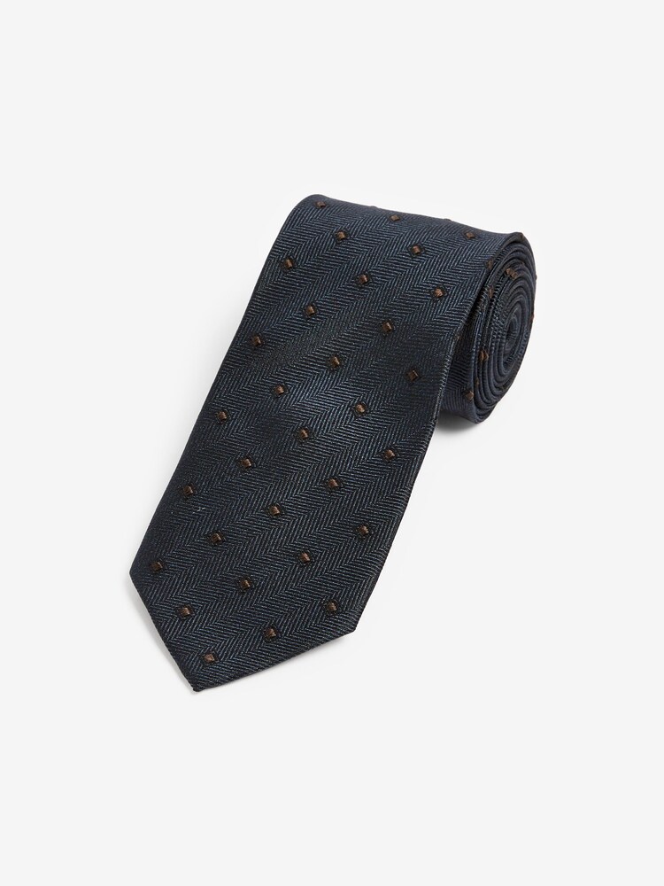 Navy Blue Herringbone Diamond Silk Geometric Tie - Image 1 of 3