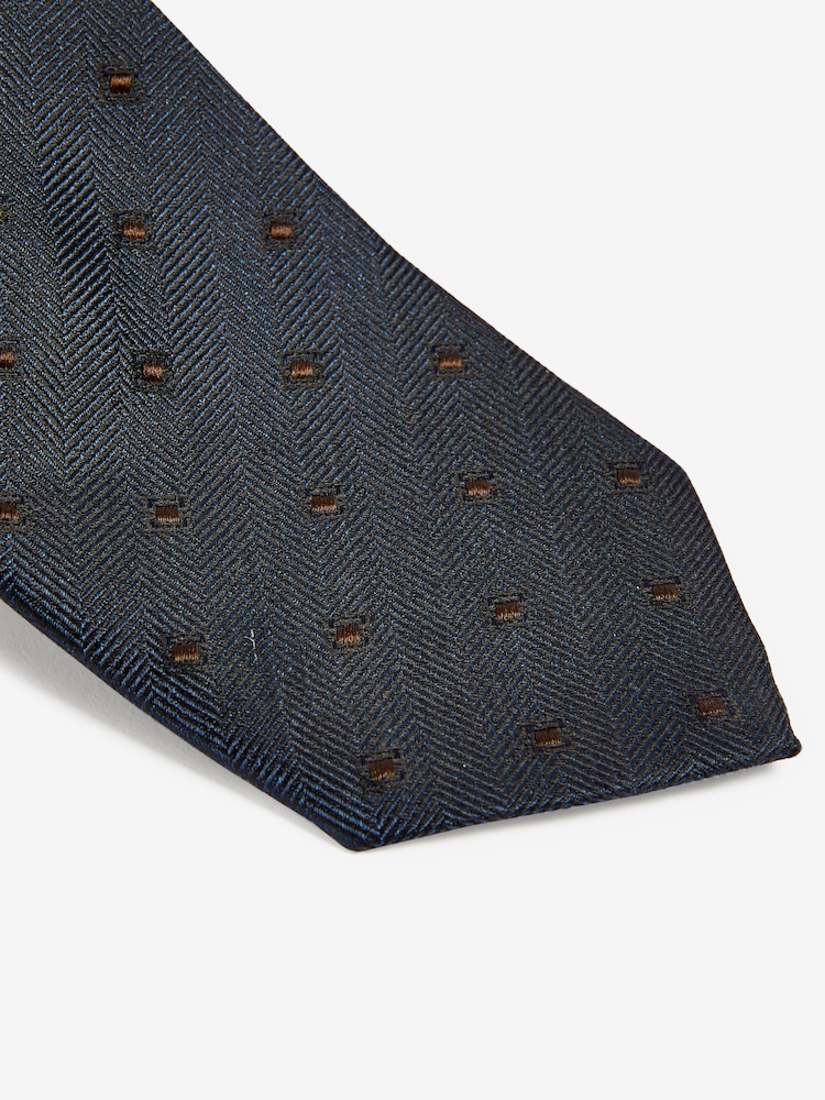 Navy Blue Herringbone Diamond Silk Geometric Tie - Image 2 of 3 Navy Blue Herringbone Diamond Silk Geometric Tie - Image 2 of 3