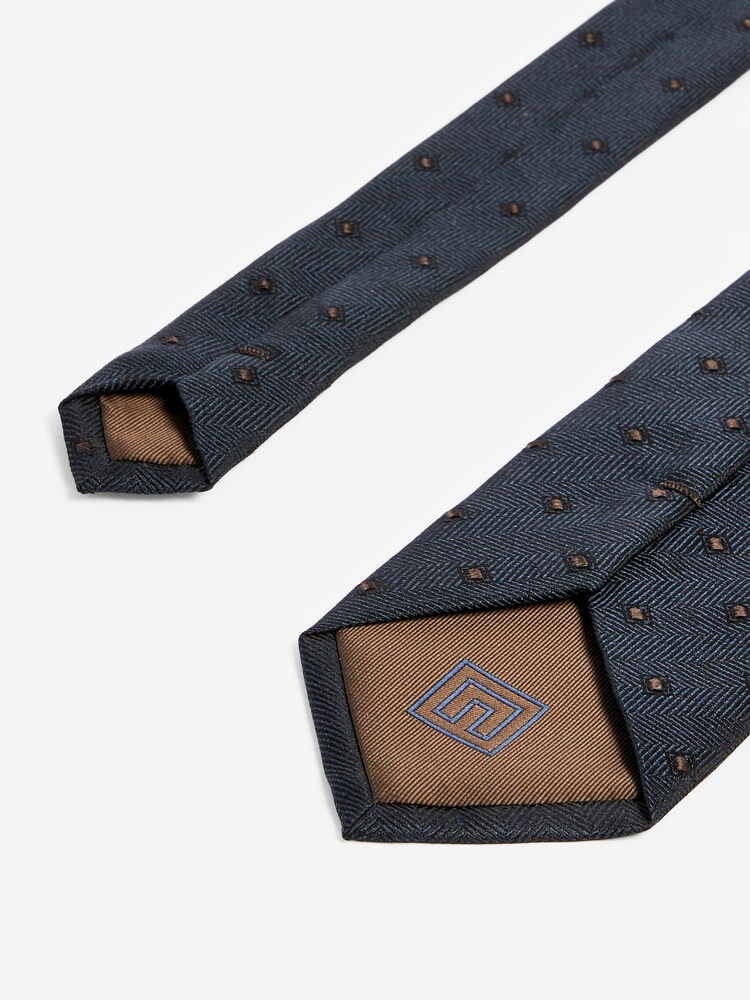 Navy Blue Herringbone Diamond Silk Geometric Tie - Image 3 of 3