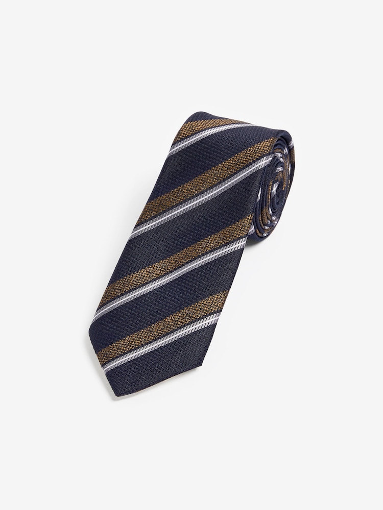 Navy Blue/Neutral Brown Stripe Pattern Tie - Image 1 of 3