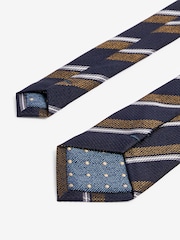 Navy Blue/Neutral Brown Stripe Pattern Tie - Image 3 of 3