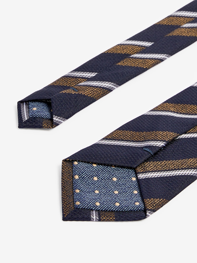 Navy Blue/Neutral Brown Stripe Pattern Tie - Image 3 of 3