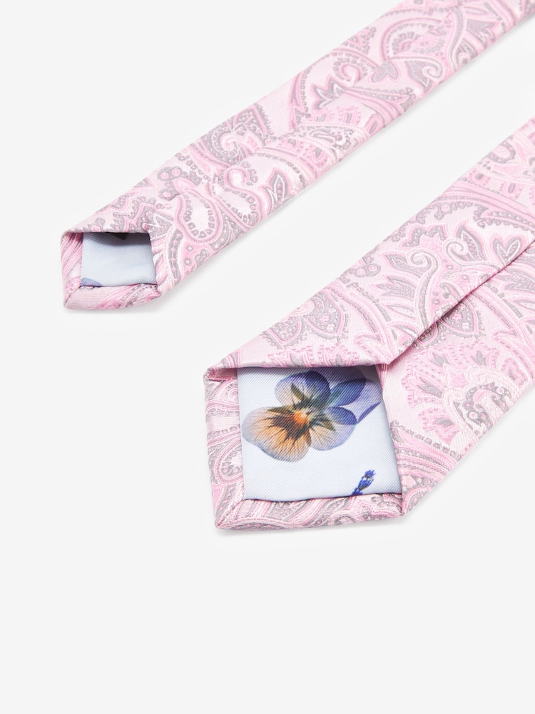 Pink Paisley Slim Pattern Tie And Tie Clip - Image 3 of 3