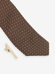 Rust Brown Slim Pattern Tie And Tie Clip - Image 2 of 2