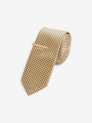 Yellow/Blue Slim Pattern Tie And Tie Clip - Image 1 of 3