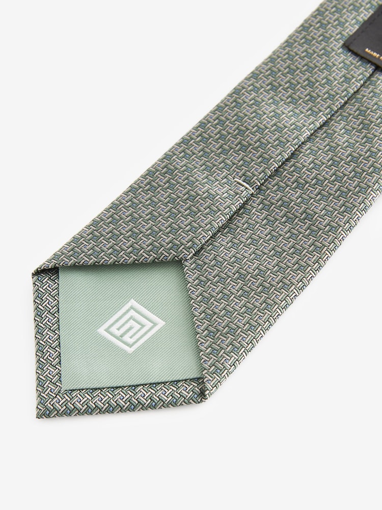 Green Textured Silk Tie - Image 3 of 3