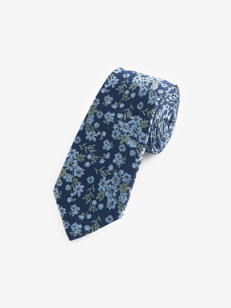 Navy Blue Floral Pattern Tie - Image 1 of 3