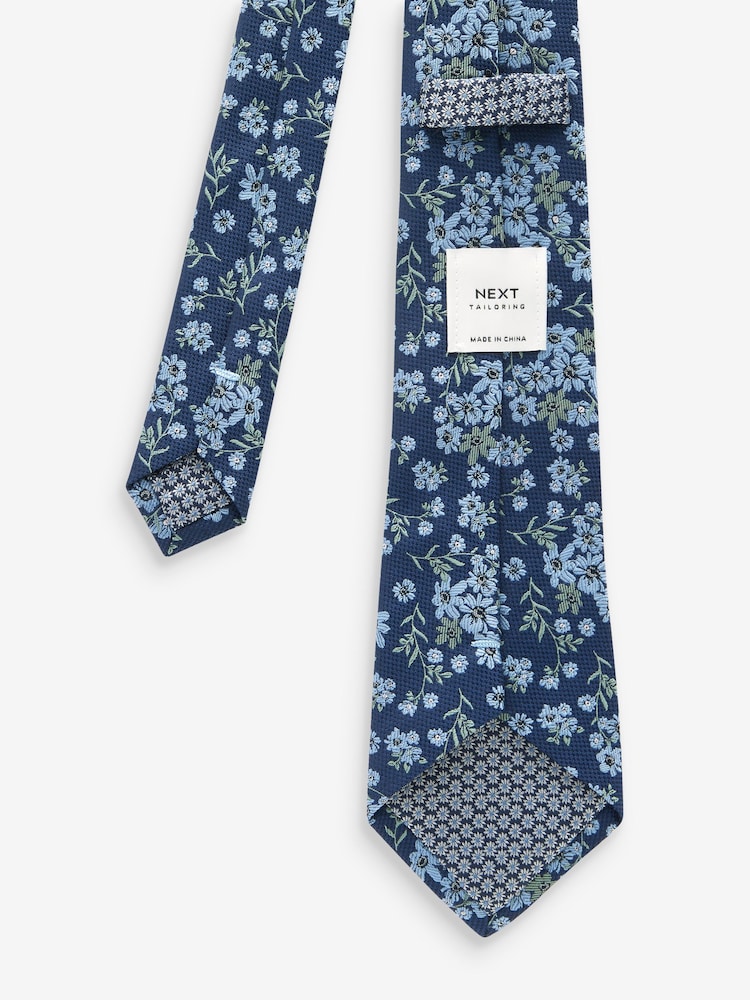 Navy Blue Floral Pattern Tie - Image 3 of 3